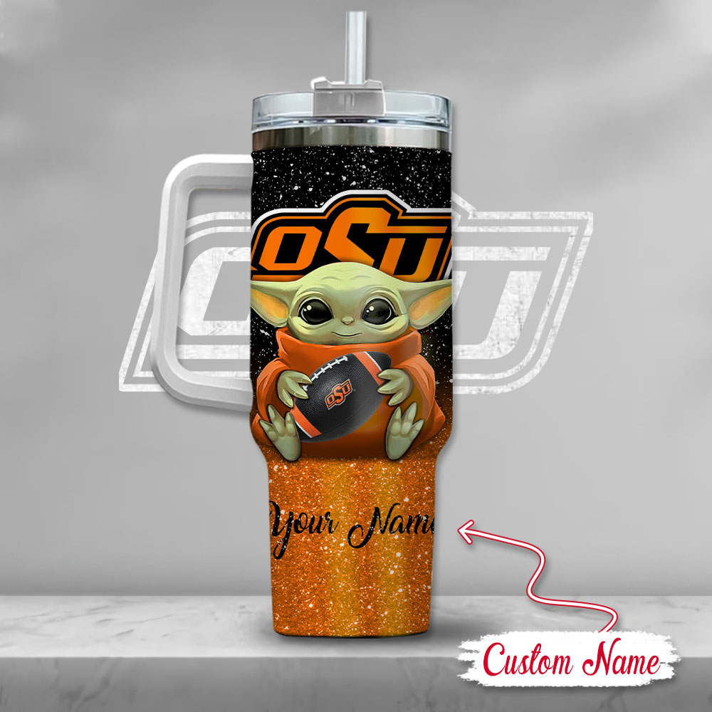 Ncaa Oklahoma State Cowboys Baby Yoda Custom Stanley Quencher 40Oz Stainless Steel Tumbler With Handle - Image 3