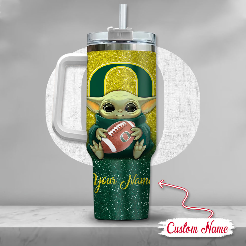 Ncaa Oregon Ducks Baby Yoda Custom Stanley Quencher 40Oz Stainless Steel Tumbler With Handle - Image 3