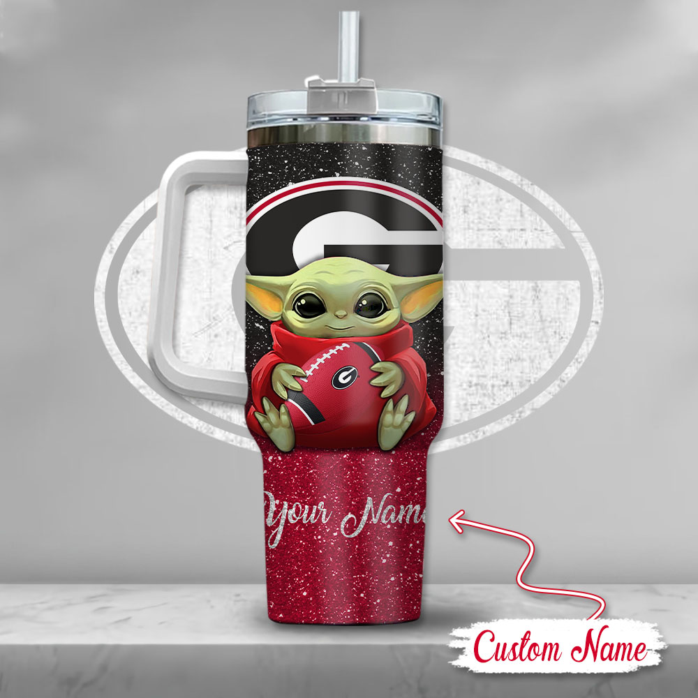 Ncaa Georgia Bulldogs Baby Yoda Custom Stanley Quencher 40Oz Stainless Steel Tumbler With Handle - Image 3