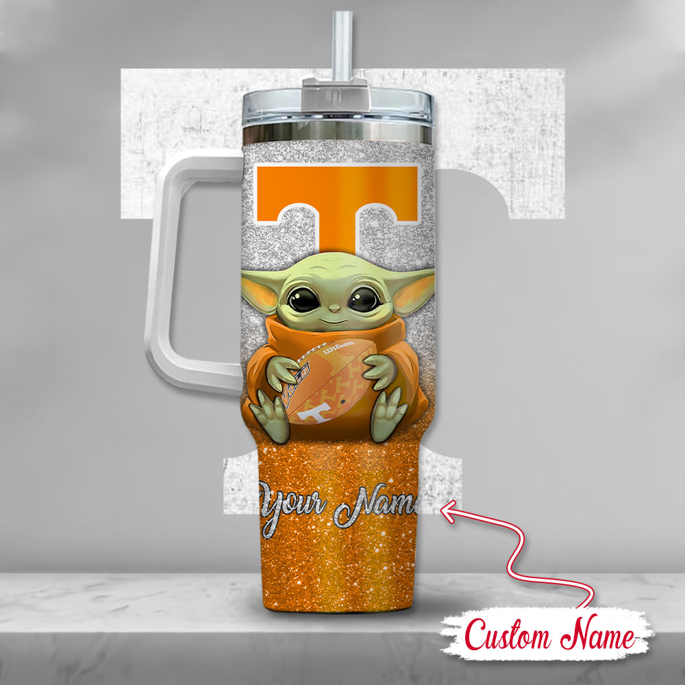 Ncaa Tennessee Volunteers Baby Yoda Custom Stanley Quencher 40Oz Stainless Steel Tumbler With Handle - Image 3