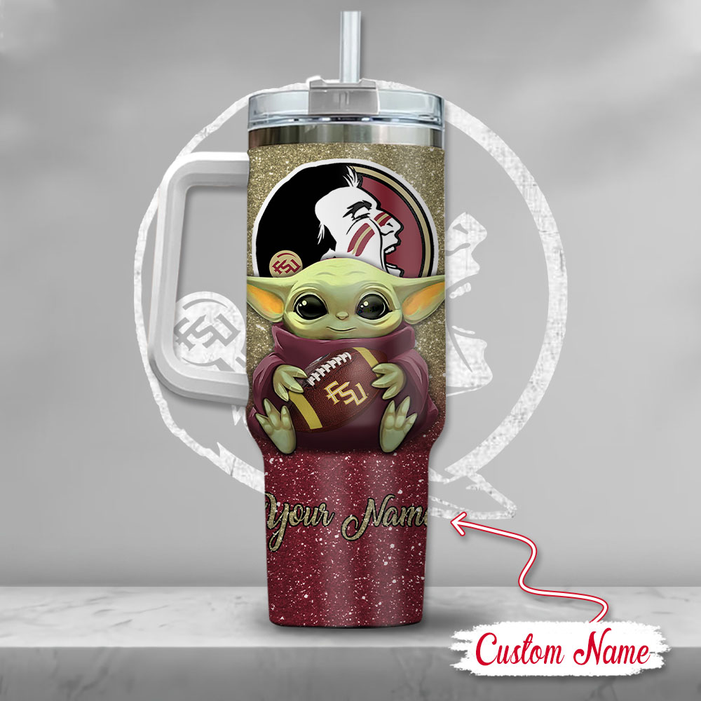 Ncaa Florida State Seminoles Baby Yoda Custom Stanley Quencher 40Oz Stainless Steel Tumbler With Handle - Image 3