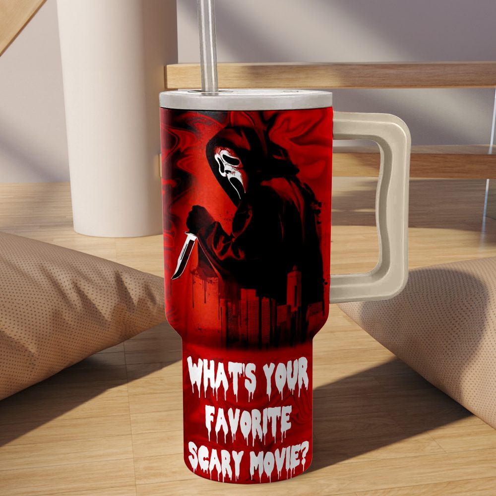 Ghostface Scream Movies Custom Stanley Quencher 40Oz Stainless Steel Tumbler With Handle - Image 3