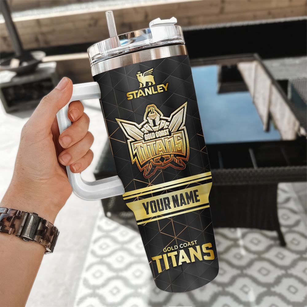 Gold Coast Titans Nrl Golden Logo Custom Stanley Quencher 40Oz Stainless Steel Tumbler With Handle - Image 3