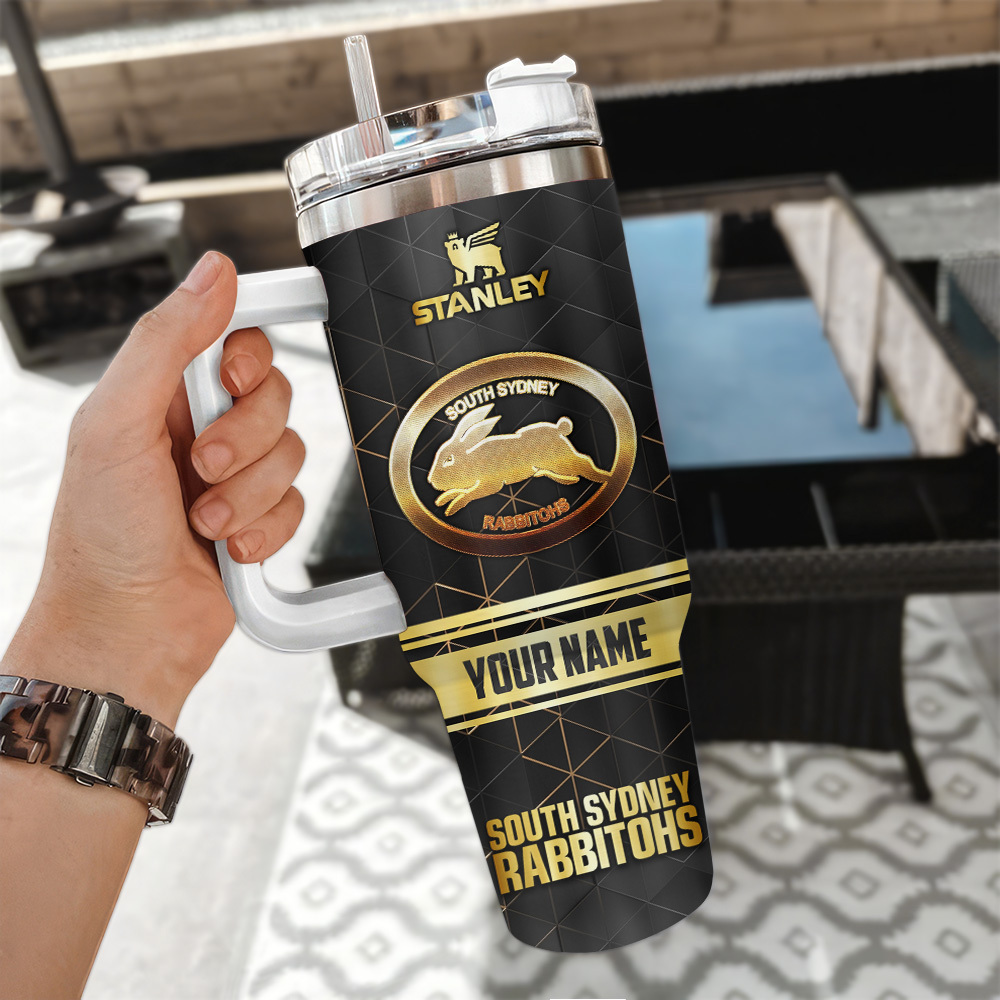 South Sydney Rabbitohs Nrl Golden Logo Custom Stanley Quencher 40Oz Stainless Steel Tumbler With Handle - Image 3