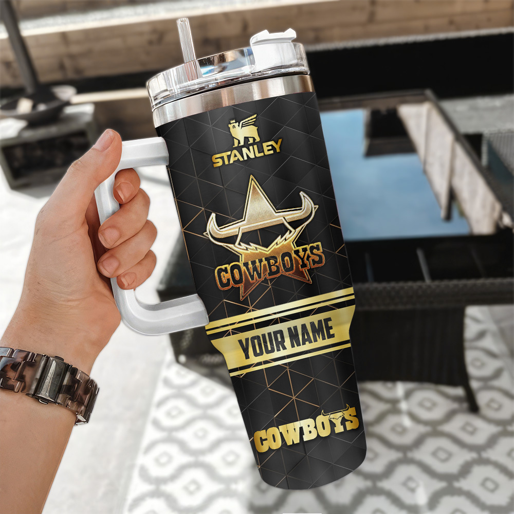 North Queensland Cowboys Nrl Golden Logo Custom Stanley Quencher 40Oz Stainless Steel Tumbler With Handle - Image 3