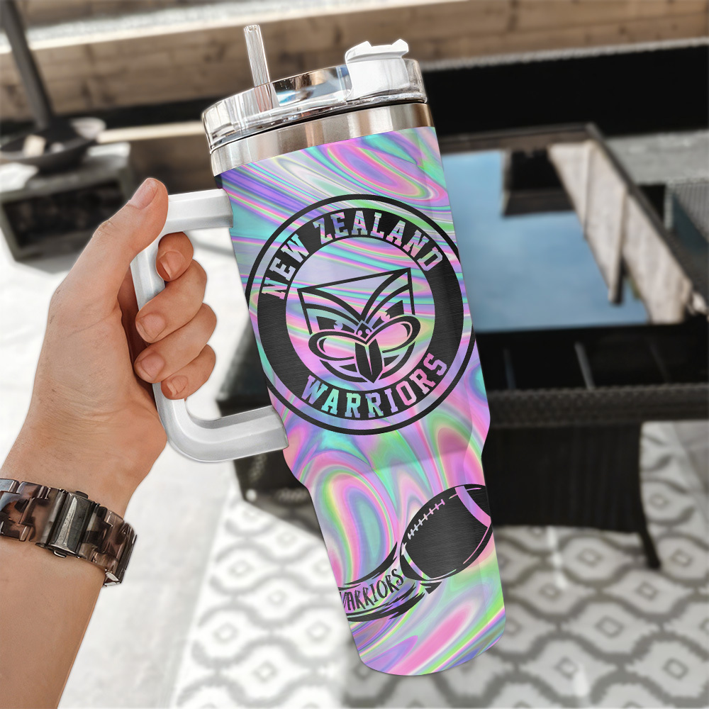 New Zealand Warriors Nrl Hologram Effect Custom Stanley Quencher 40Oz Stainless Steel Tumbler With Handle - Image 3