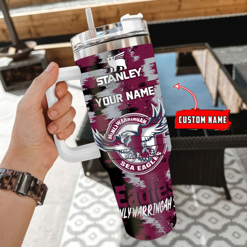 Manly Warringah Sea Eagles Nrl Custom Stanley Quencher 40Oz Stainless Steel Tumbler With Handle - Image 3