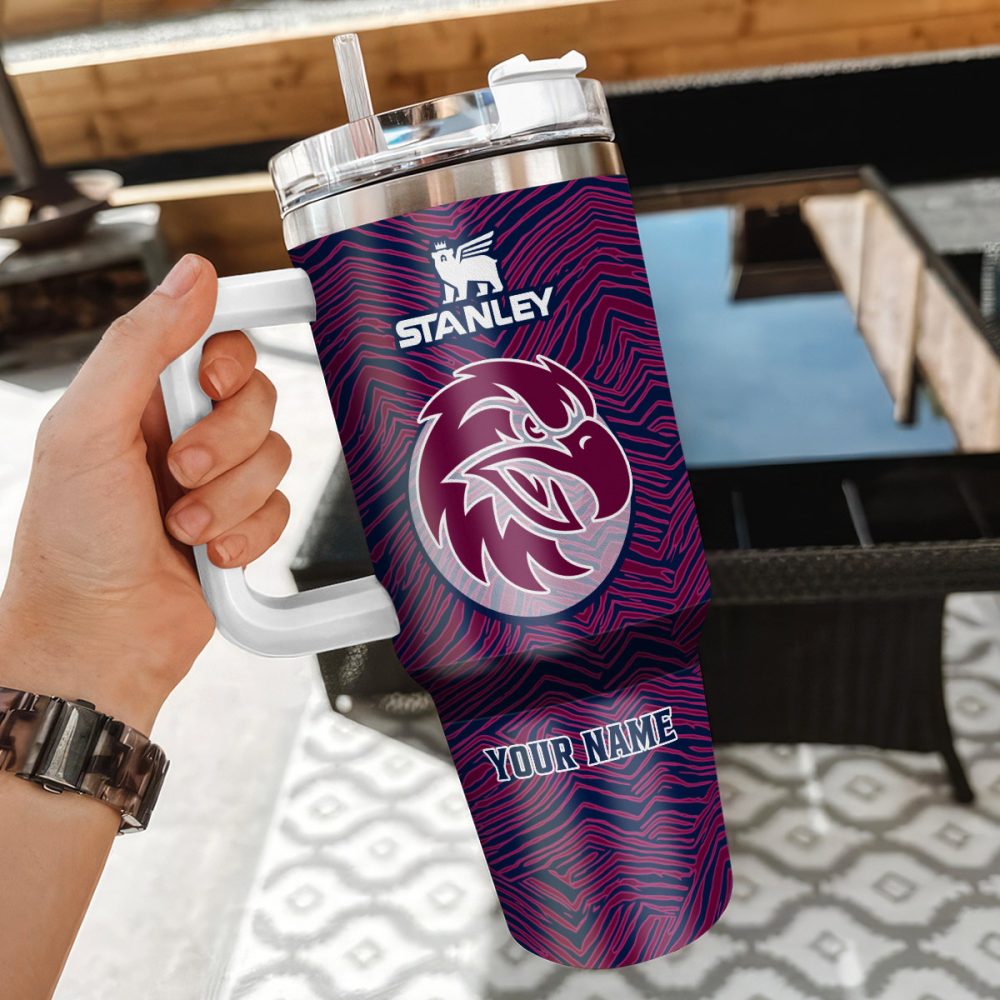 Manly Warringah Sea Eagles Nrl Zubaz Print Custom Stanley Quencher 40Oz Stainless Steel Tumbler With Handle - Image 3