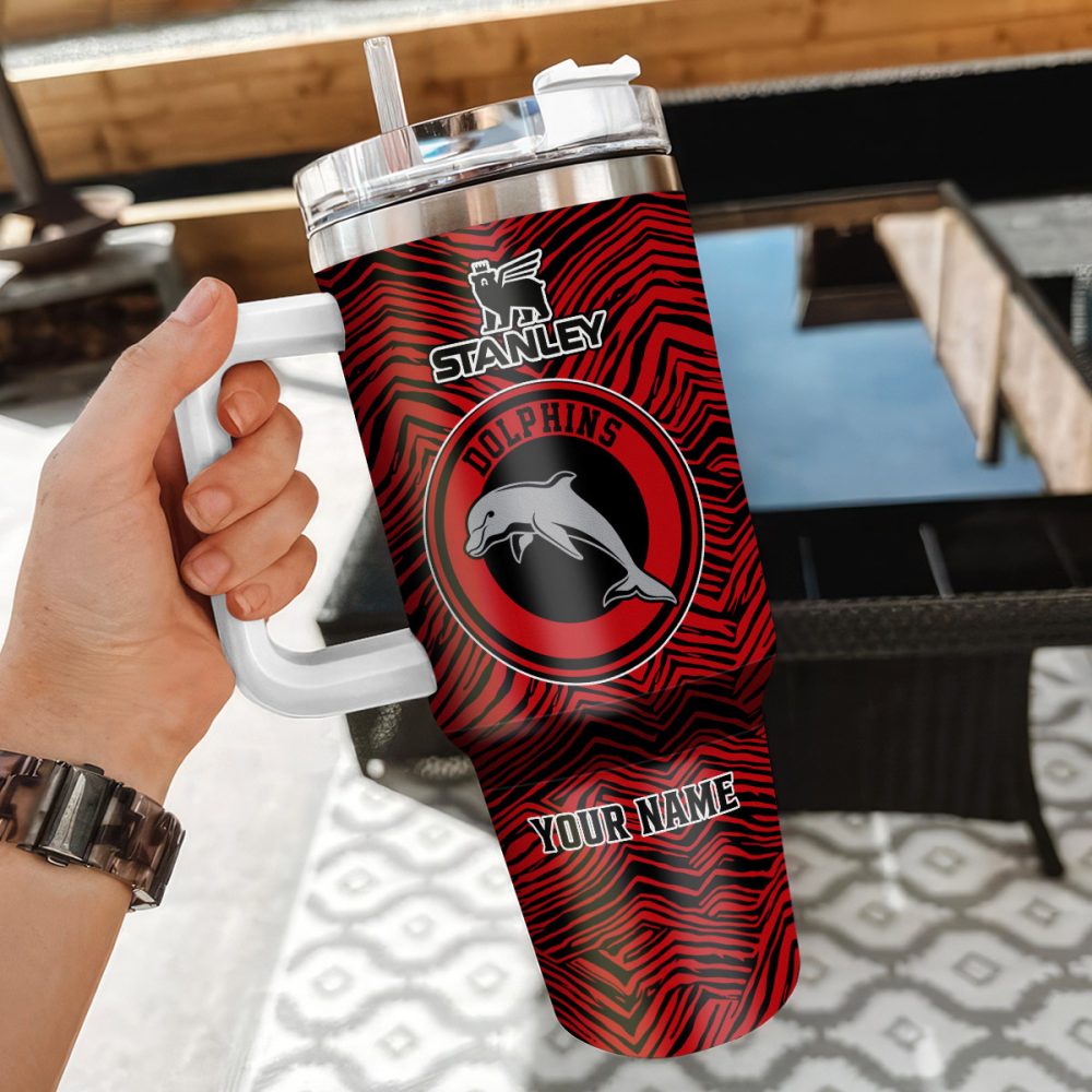 Dolphins Nrl Zubaz Print Custom Stanley Quencher 40Oz Stainless Steel Tumbler With Handle - Image 3