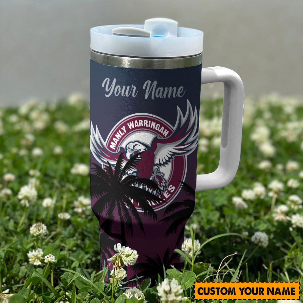 Manly Warringah Sea Eagles Nrl Custom Stanley Quencher 40Oz Stainless Steel Tumbler With Handle - Image 3