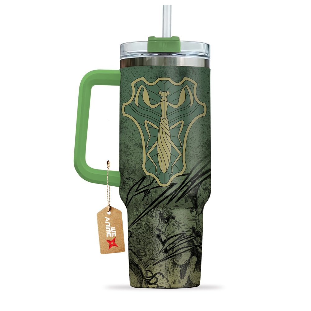 Green Mantis Symbol Black Clover Anime Custom Stanley Quencher 40Oz Stainless Steel Tumbler With Handle - Image 3
