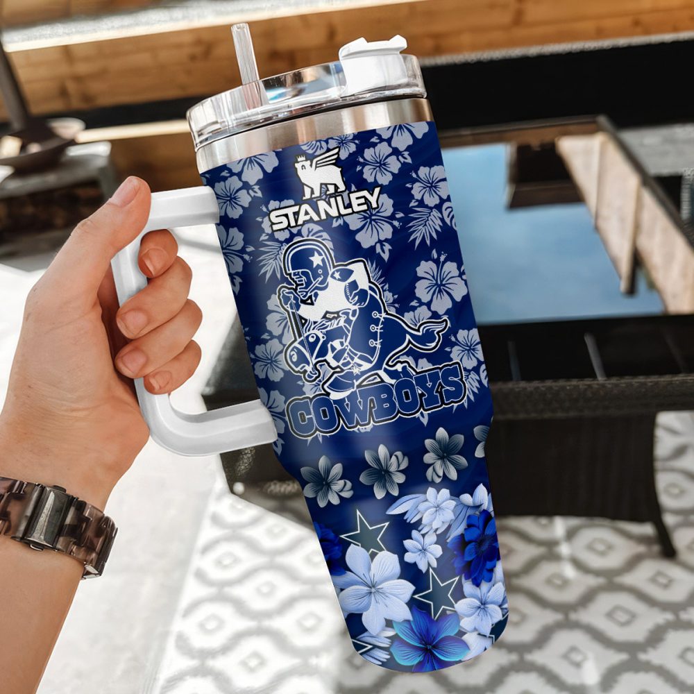 Dallas Cowboys Nfl Tropical Floral Custom Stanley Quencher 40Oz Stainless Steel - Image 3