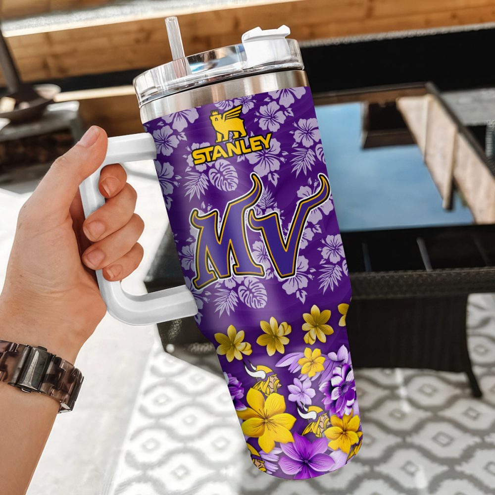 Minnesota Vikings Nfl Tropical Floral Custom Stanley Quencher 40Oz Stainless Steel - Image 3