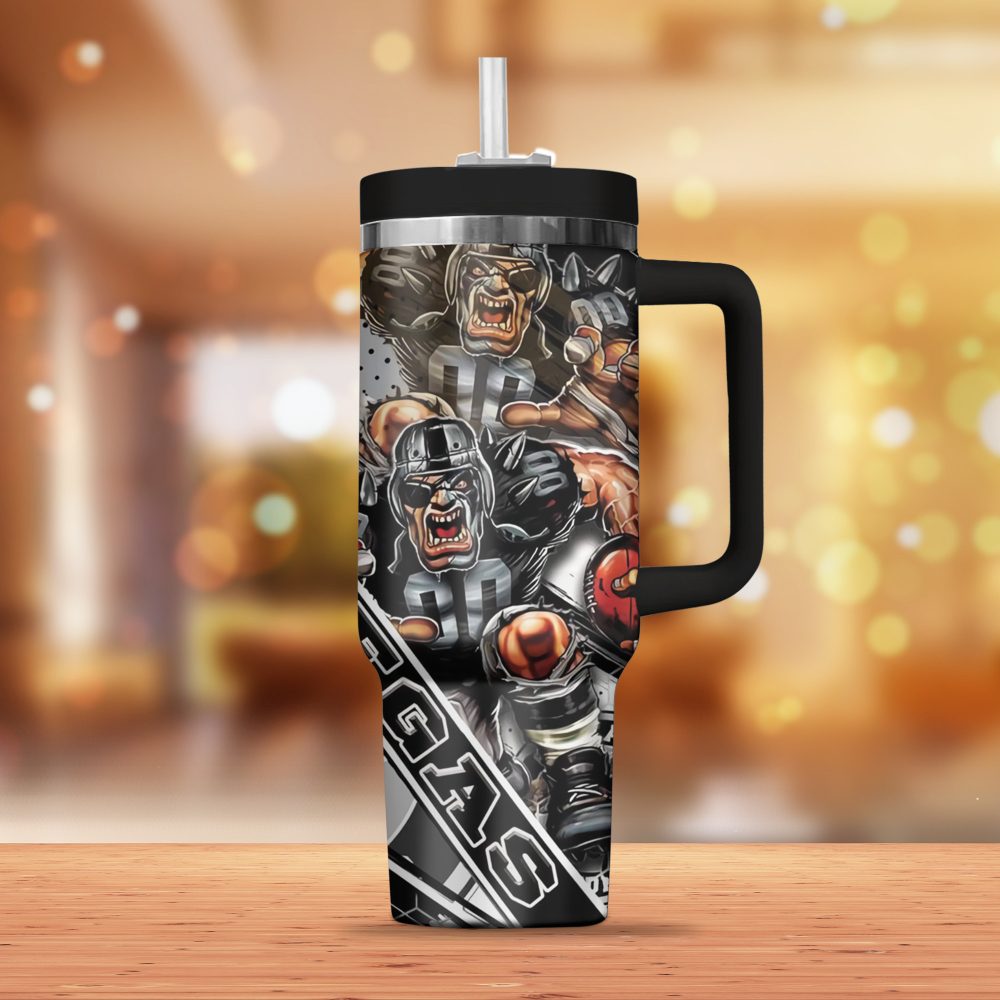 Las Vegas Raiders Mascot Nfl Custom Stanley Quencher 40Oz Stainless Steel Tumbler With Handle - Image 3
