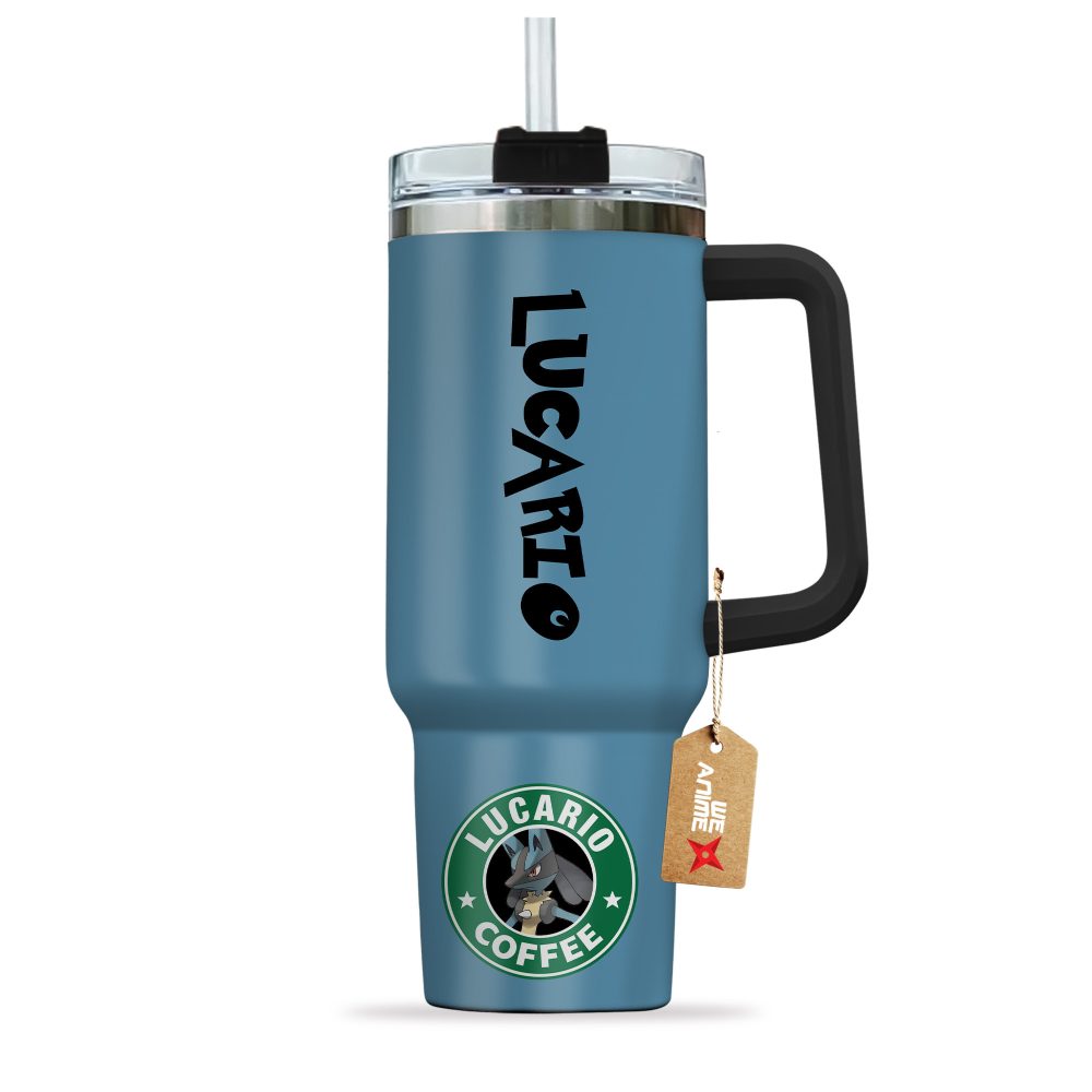 Lucario Coffee Pokemon Anime Custom Stanley Quencher 40Oz Stainless Steel Tumbler With Handle - Image 3
