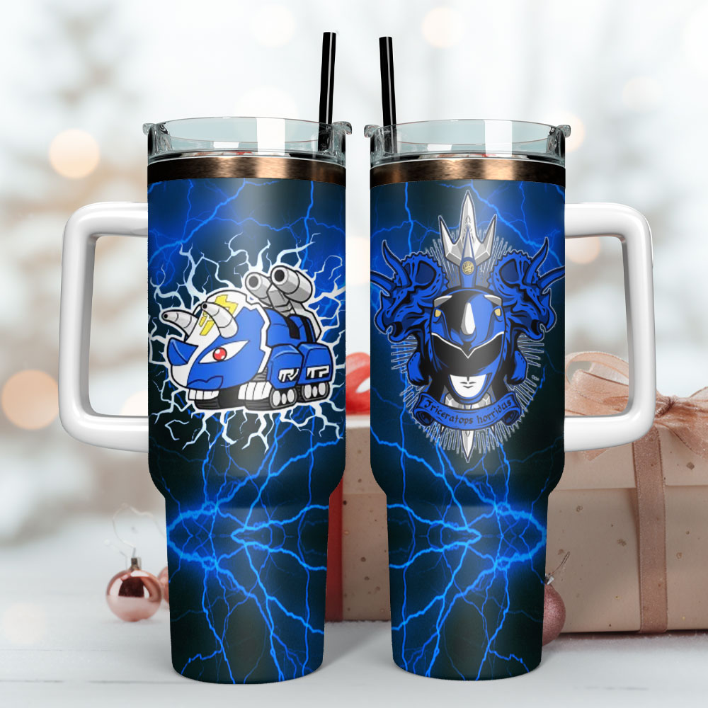 Blue Superman Power Rangers Film Custom Stanley Quencher 40Oz Stainless Steel Tumbler With Handle - Image 3