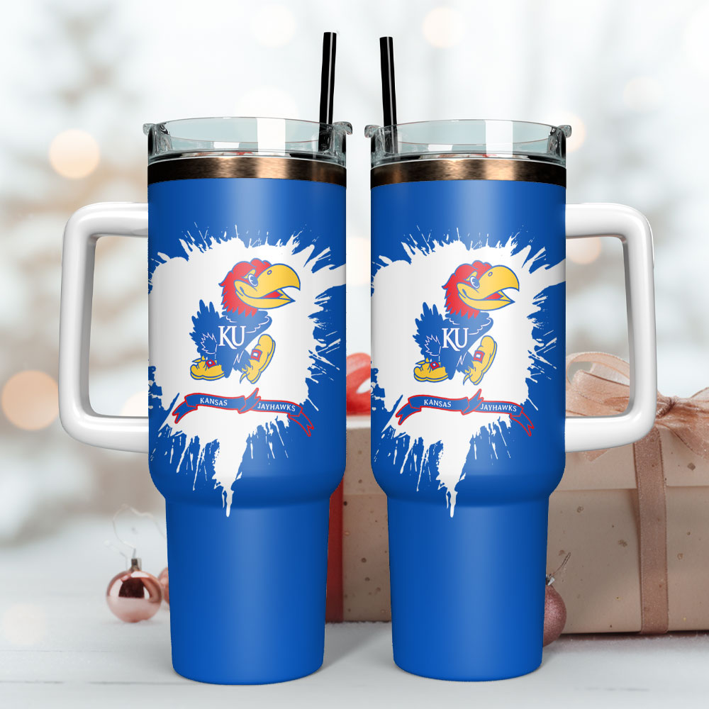 Kansas Jayhawks Basketball Ncaa Sport Custom Stanley Quencher 40Oz Stainless Steel Tumbler With Handle - Image 3