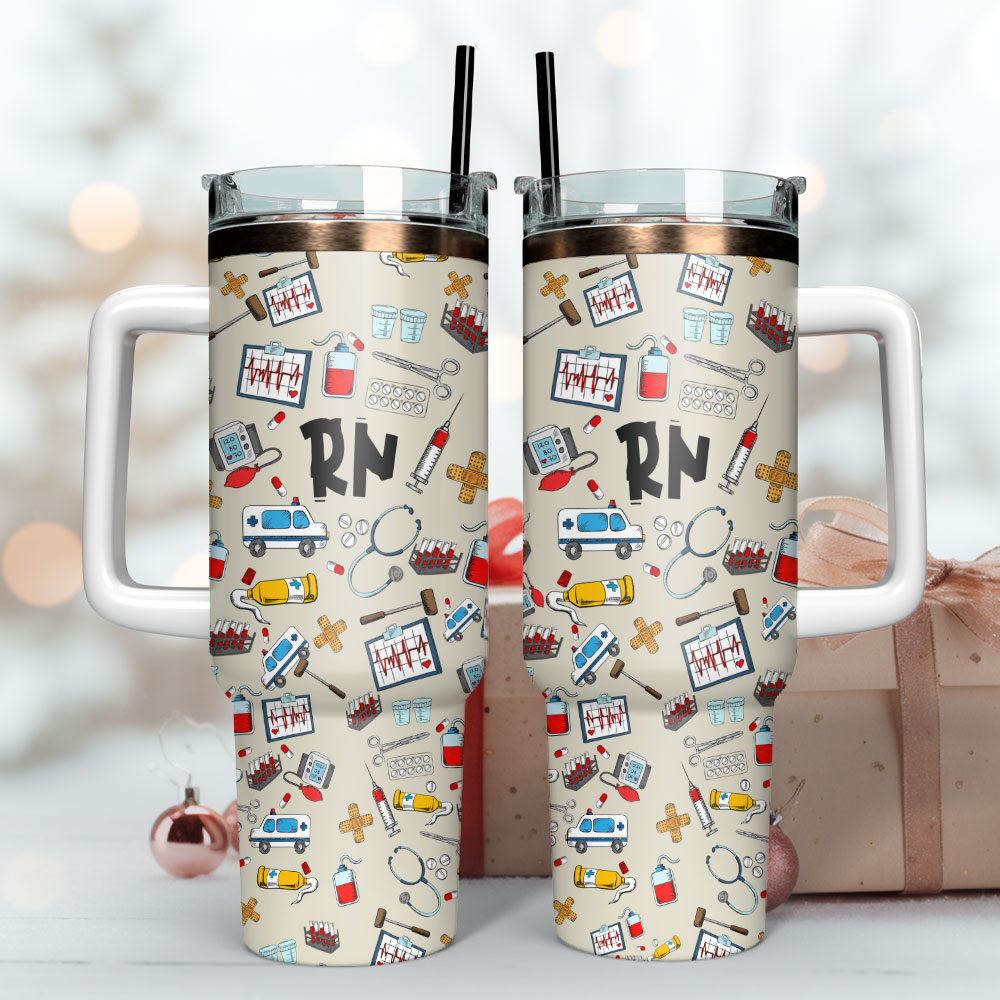 Medical Equipments Pattern Artwork Custom Stanley Quencher 40Oz Stainless Steel Tumbler With Handle - Image 3