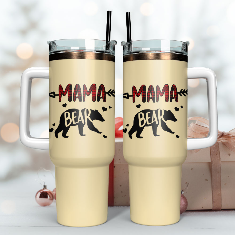 Mama Bear Gift Custom Stanley Quencher 40Oz Stainless Steel Tumbler With Handle - Image 3