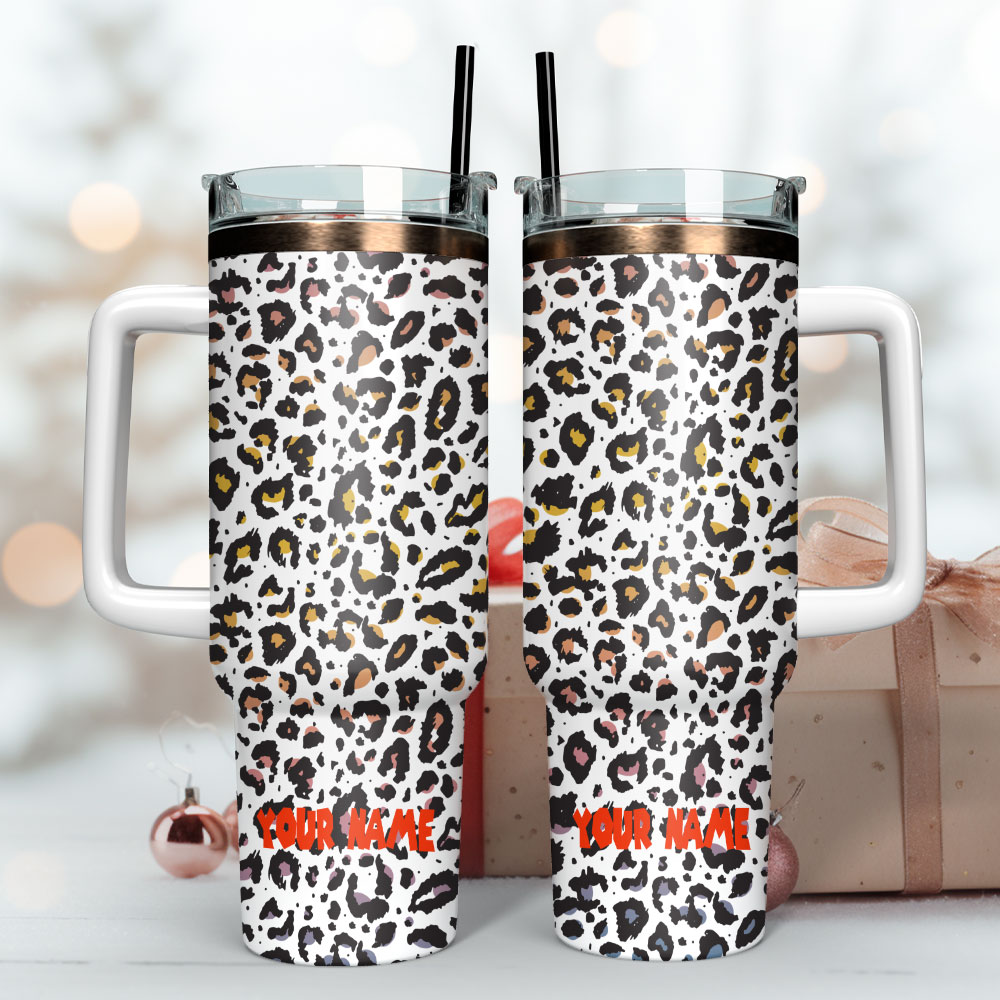 Leopard Artwork Custom Stanley Quencher 40Oz Stainless Steel Tumbler With Handle - Image 3