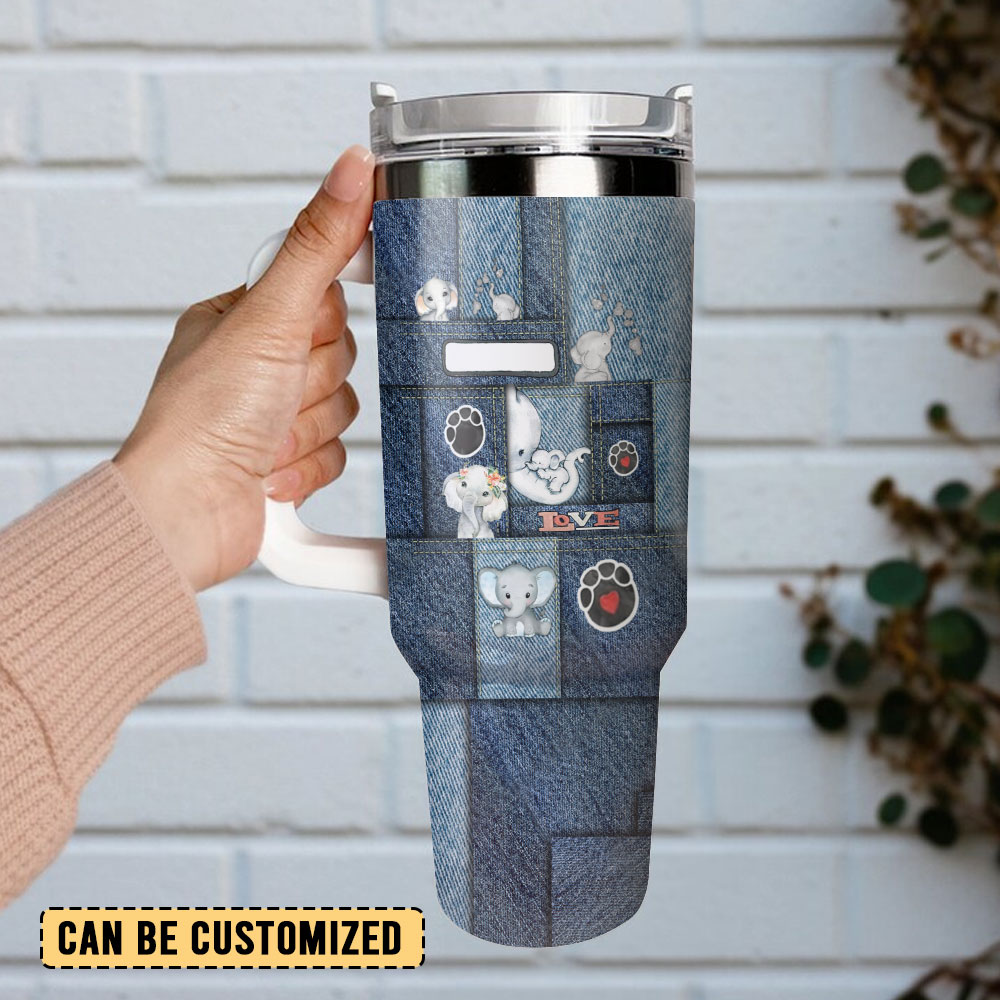Elephant Mom Hug Son Jean Custom Stanley Quencher 40Oz Stainless Steel Tumbler With Handle - Image 3