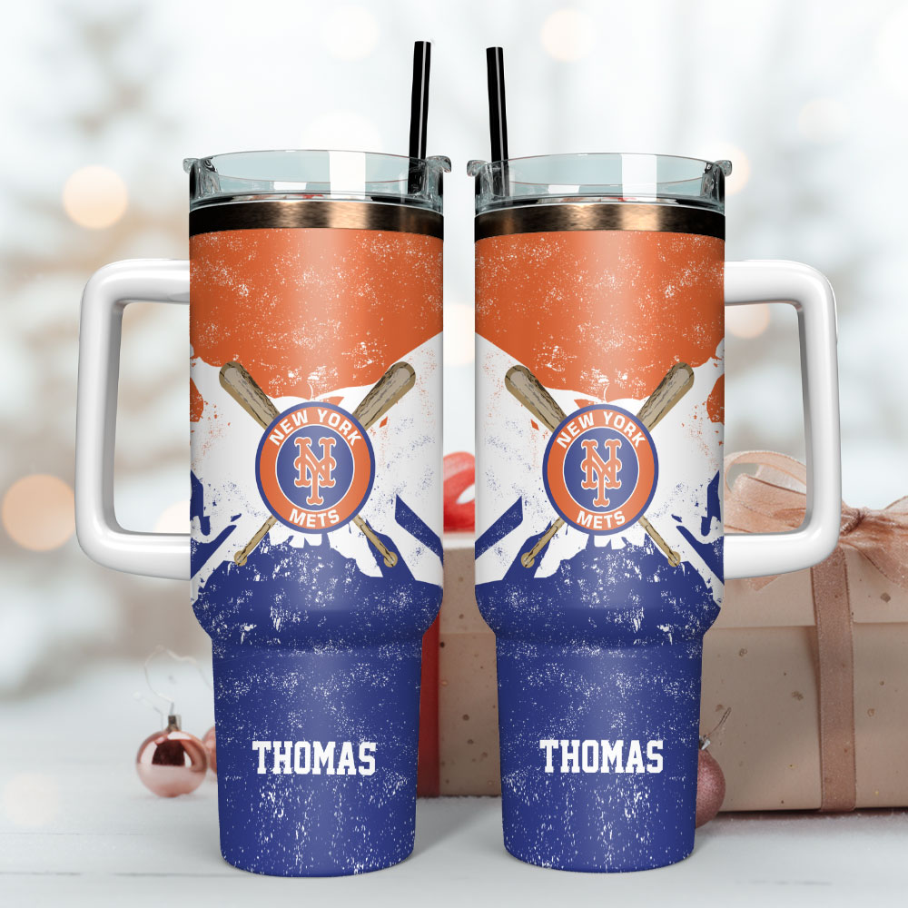 New York Mets Baseball Mlb Sport Custom Stanley Quencher 40Oz Stainless Steel Tumbler With Handle - Image 3