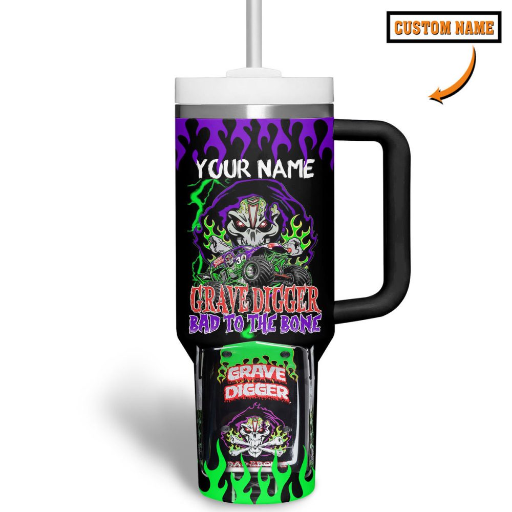 Grave Digger Movies Custom Stanley Quencher 40Oz Stainless Steel Tumbler - Image 3