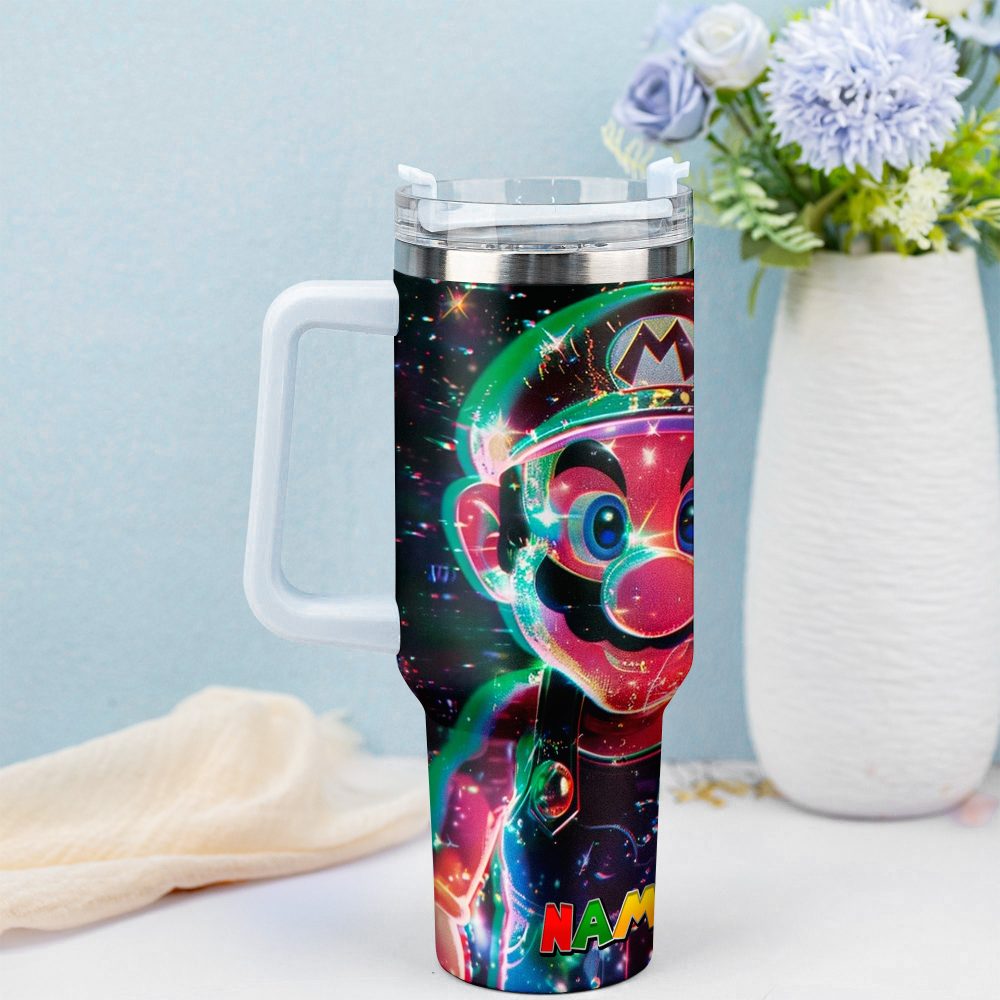 Super Mario Games Custom Stanley Quencher 40Oz Stainless Steel Tumbler With Handle - Image 3