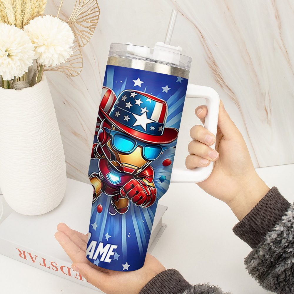 Ironman Movies Custom Stanley Quencher 40Oz Stainless Steel Tumbler With Handle - Image 3