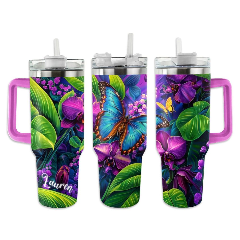 Butterfly Custom Stanley Quencher 40Oz Stainless Steel Tumbler With Handle - Image 2