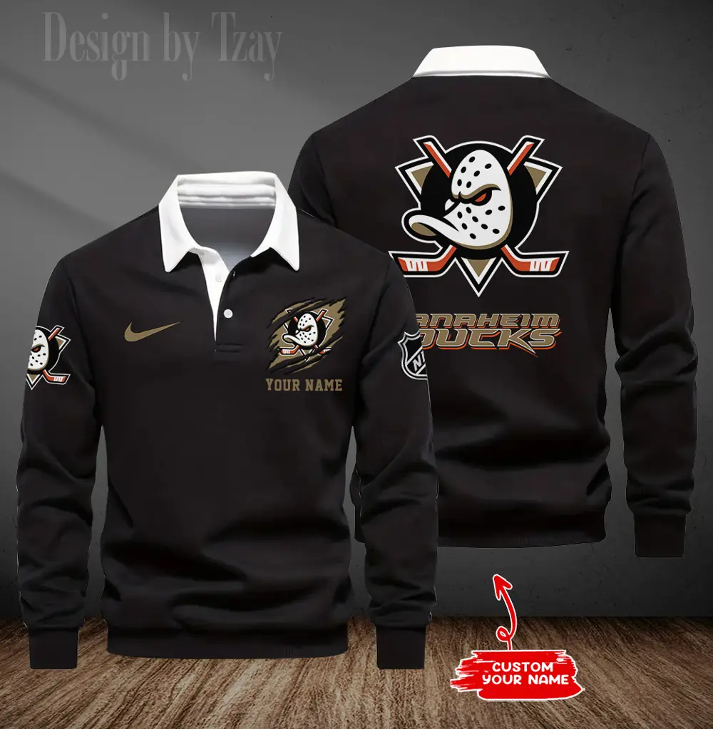 Anaheim Ducks Long Sleeve Mens Golf Polo Shirt
