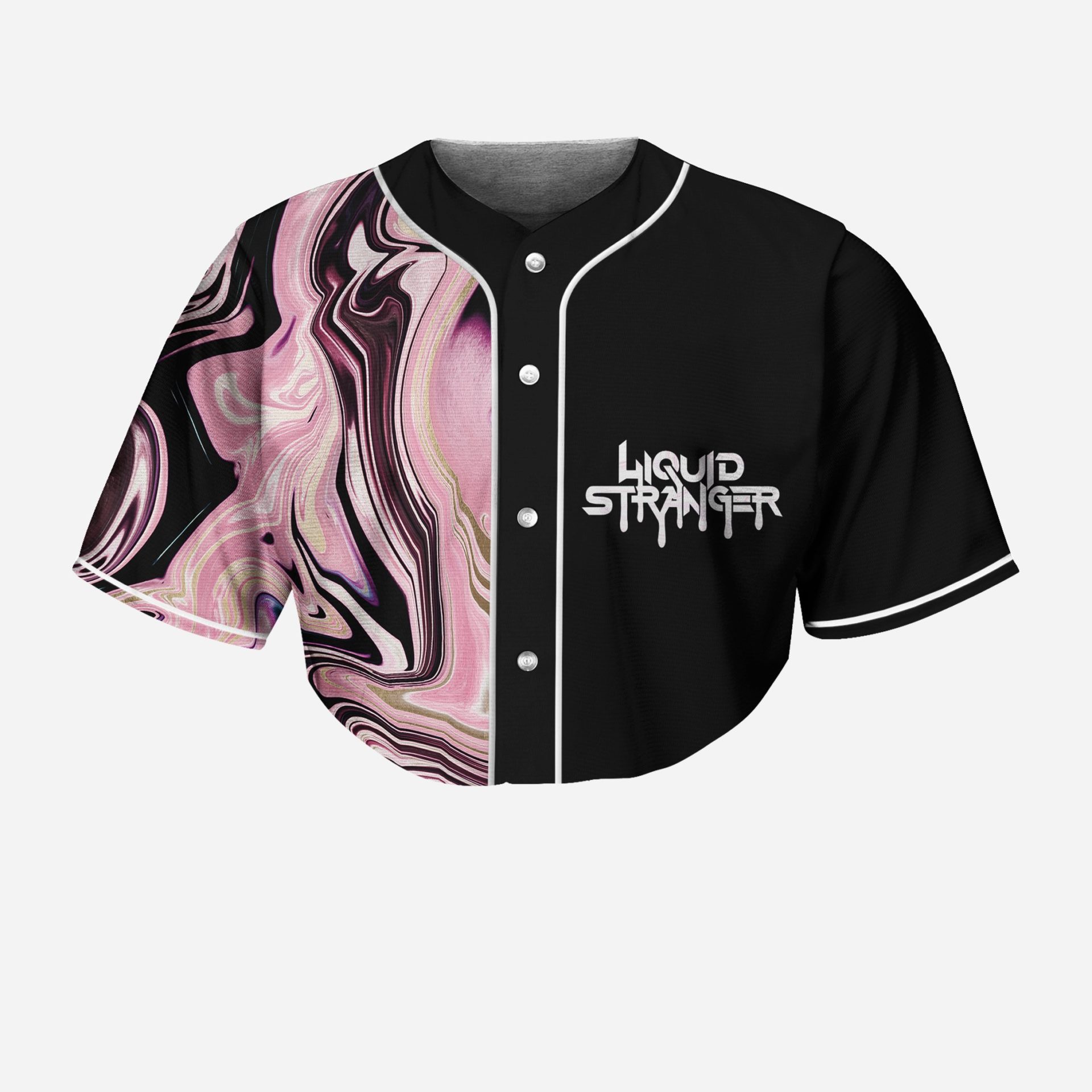 Liquid Stranger Nude Pink Oil Slick Crop Top Baseball Jersey