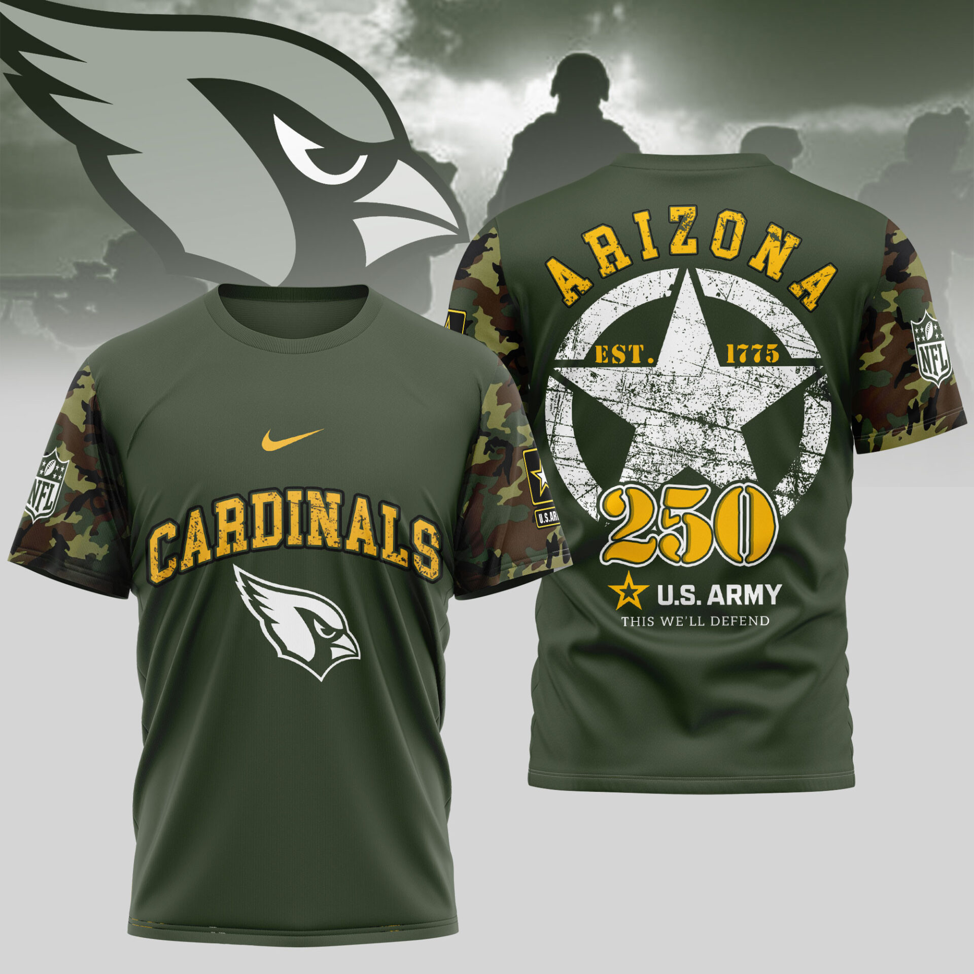 Arizona Cardinalspremium U.S.Army 3D Shirt