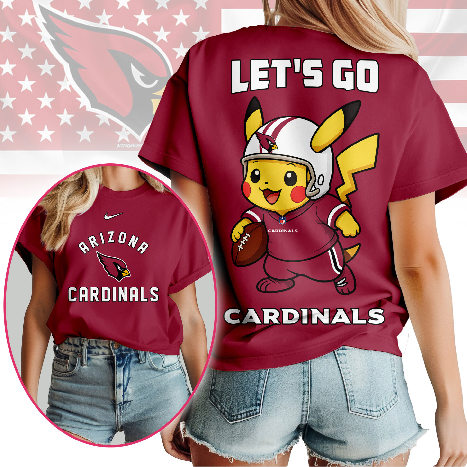 Arizona Cardinals NFL Pokemon Fan Shirt Red