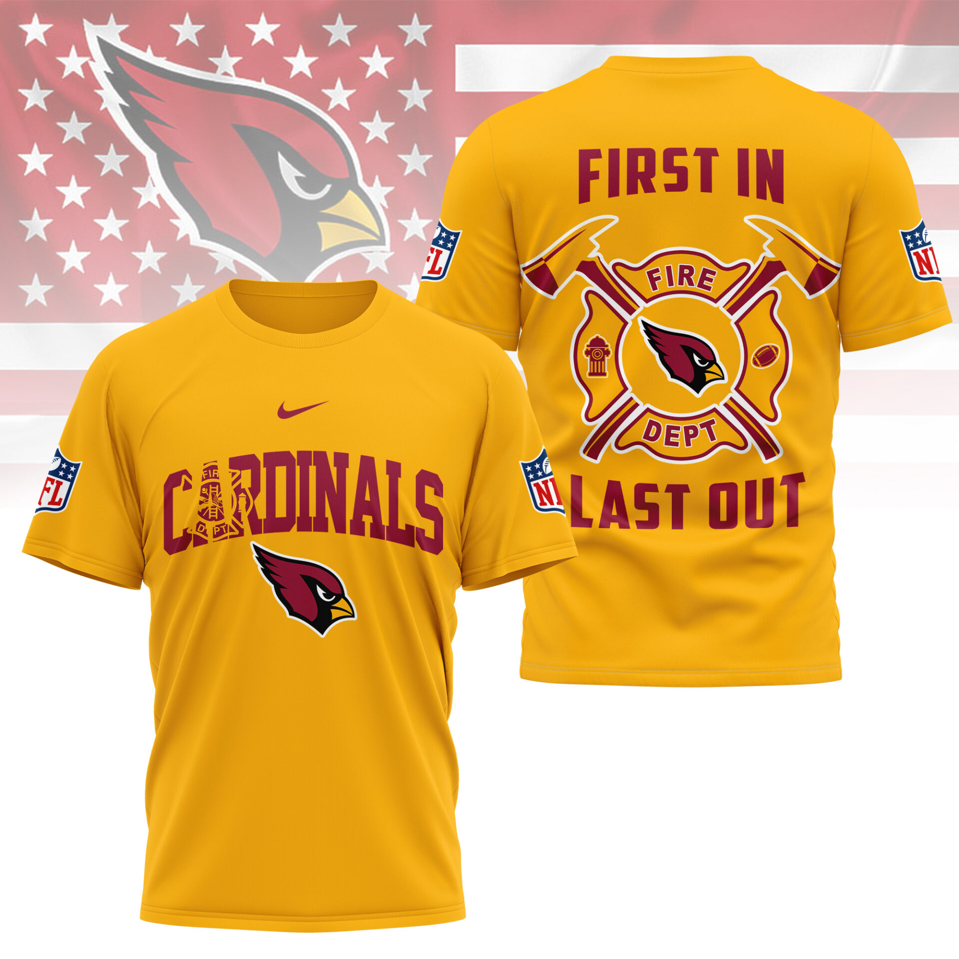 Arizona Cardinals NFL Fire Dept Shirt Yellow