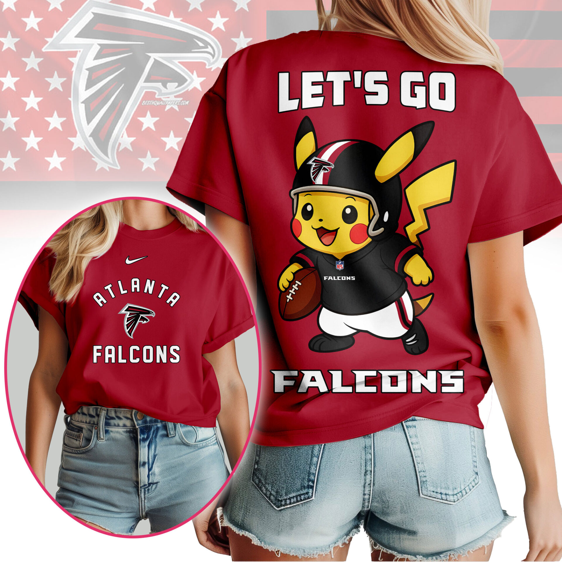 Atlanta Falcons NFL Pokemon Fan Shirt For Women Red