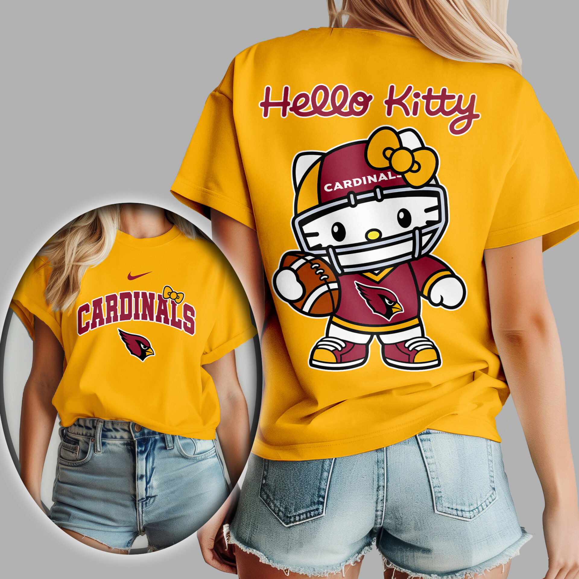 Arizona Cardinals NFL Hello Kitty Shirt For Women Yellow