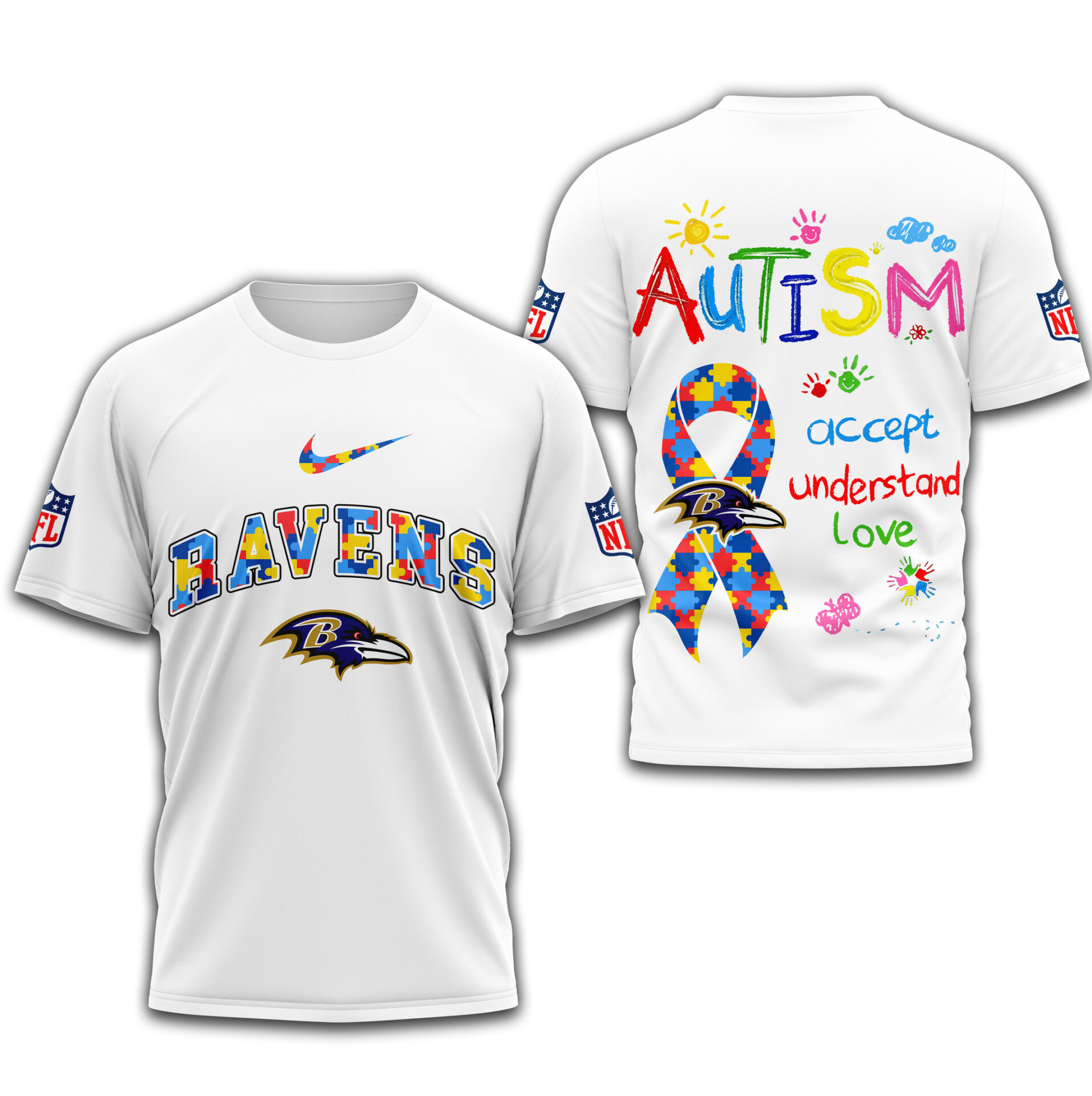 Baltimore Ravens Autism Awareness Shirt White
