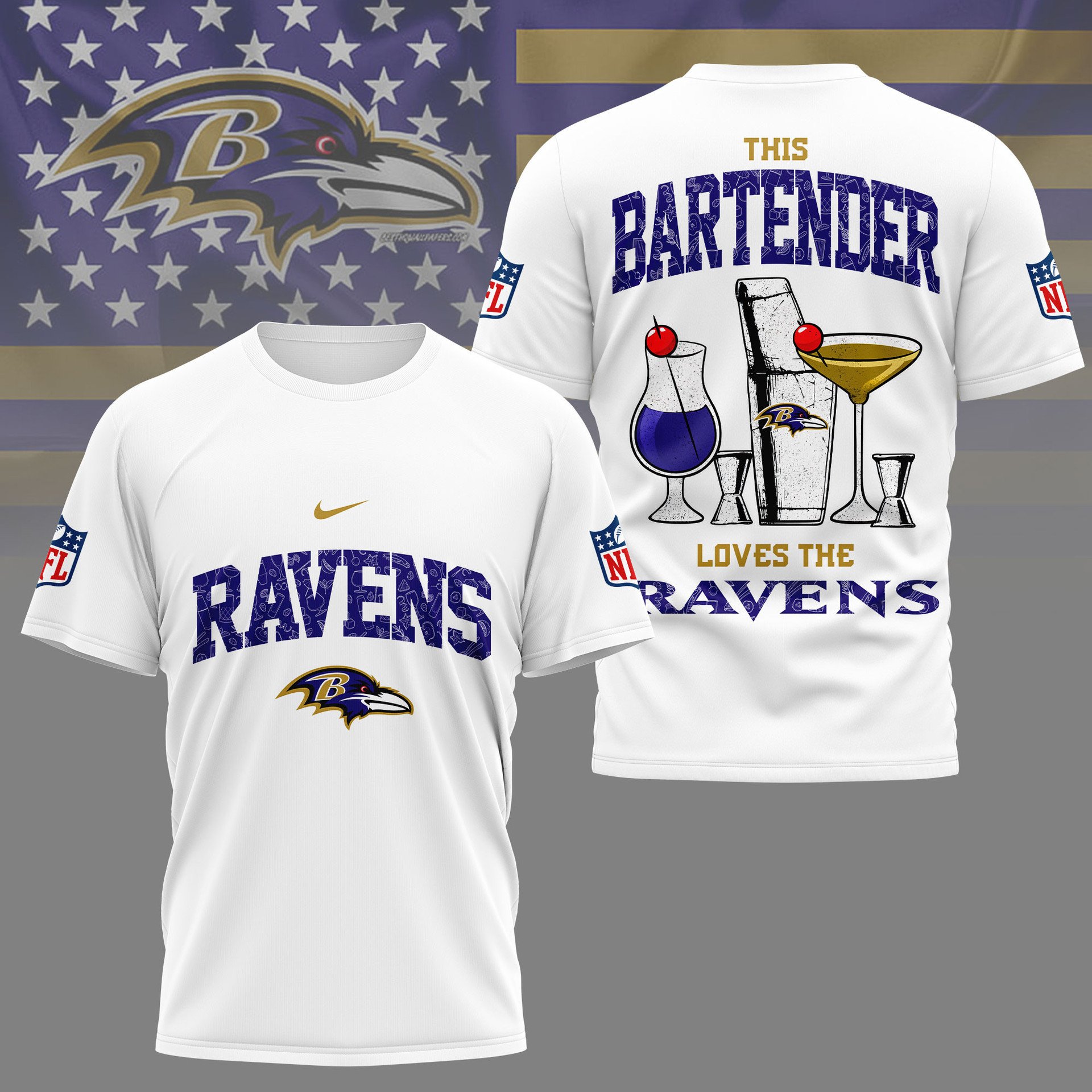 Baltimore Ravens NFL Bartender Fan Shirt White