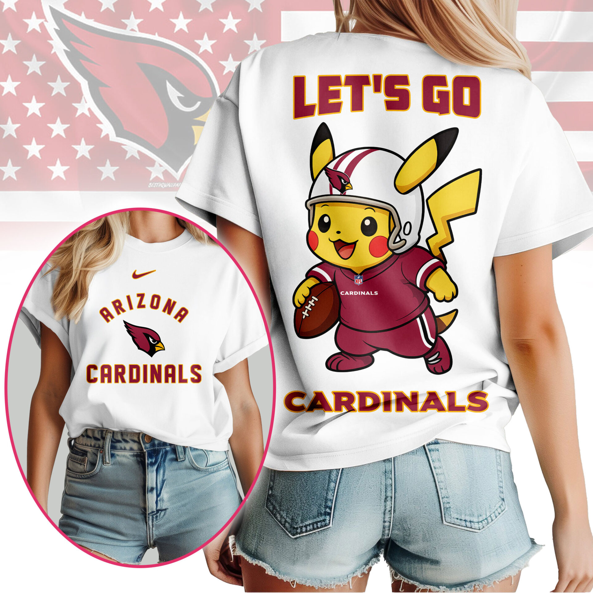 Arizona Cardinals NFL Pokemon Fan Shirt For Women White