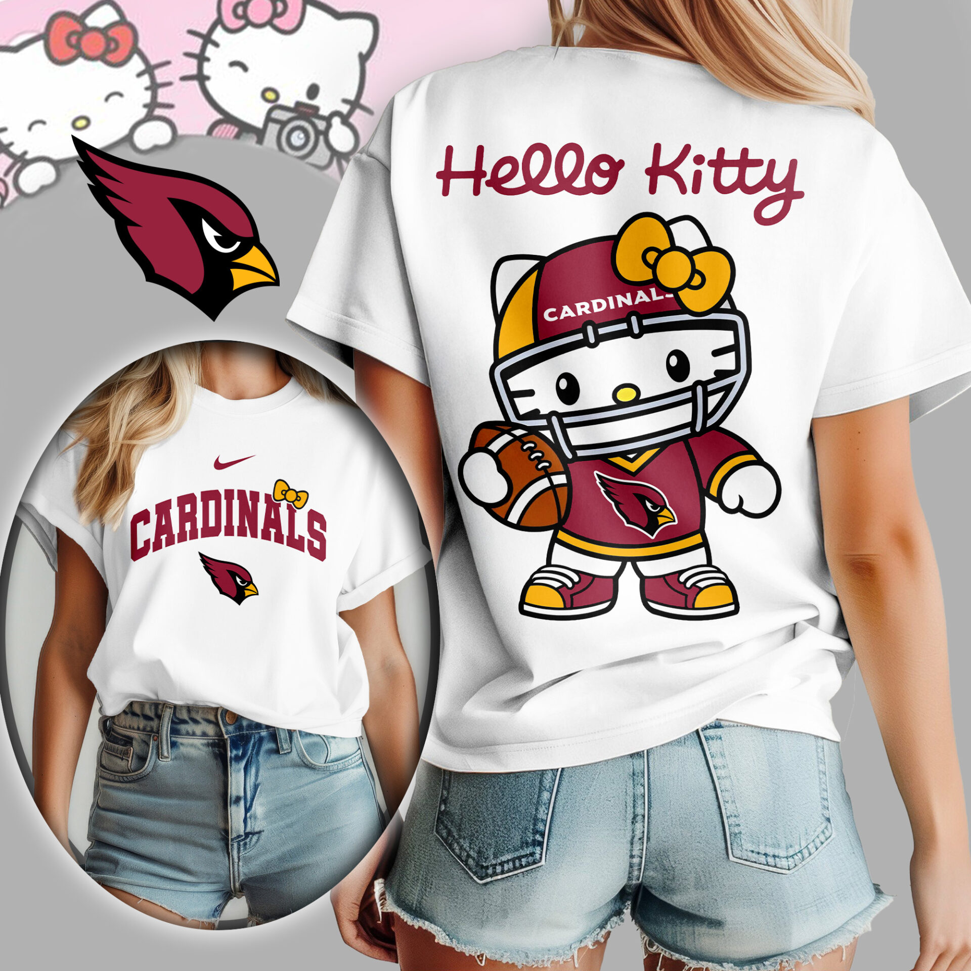 Arizona Cardinals NFL Hello Kitty Shirt White