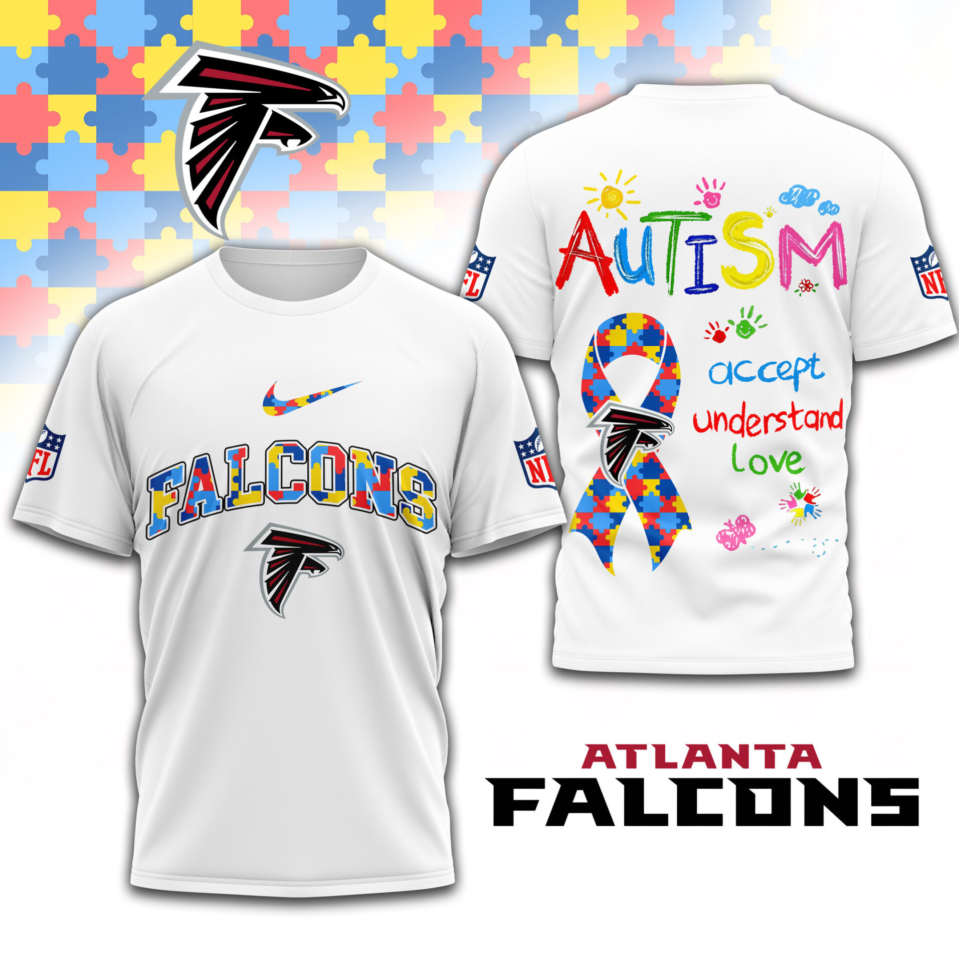 Atlanta Falcons Autism Awareness Shirt White