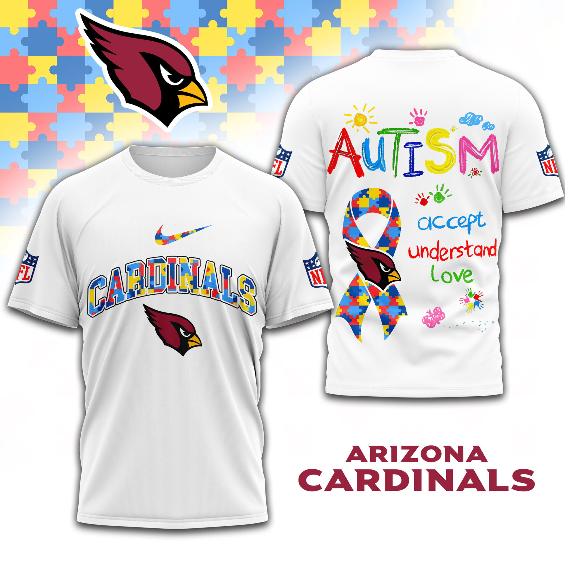 Arizona Cardinals Autism Awareness Shirt White