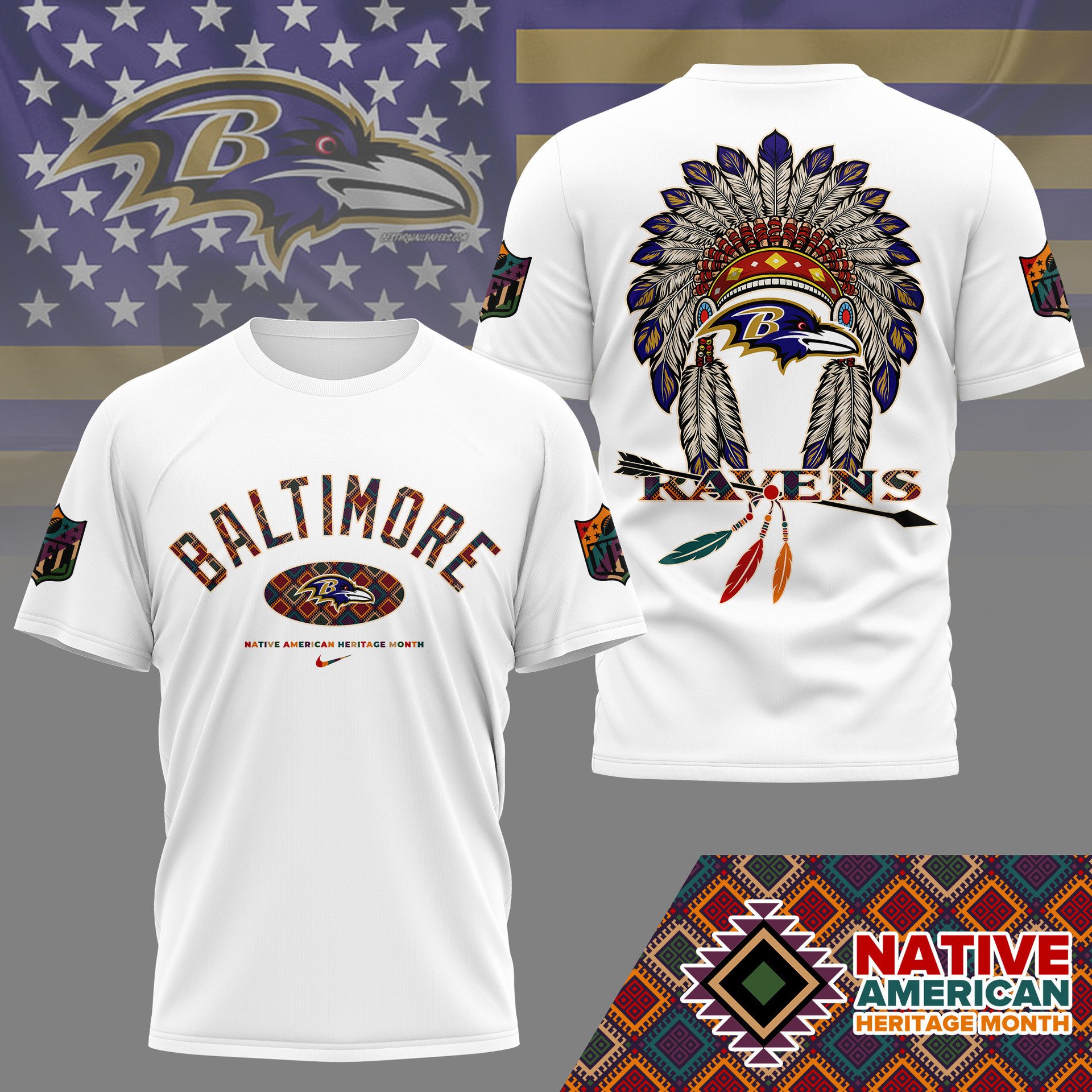 Baltimore Ravens Native American Heritage Month Shirt White