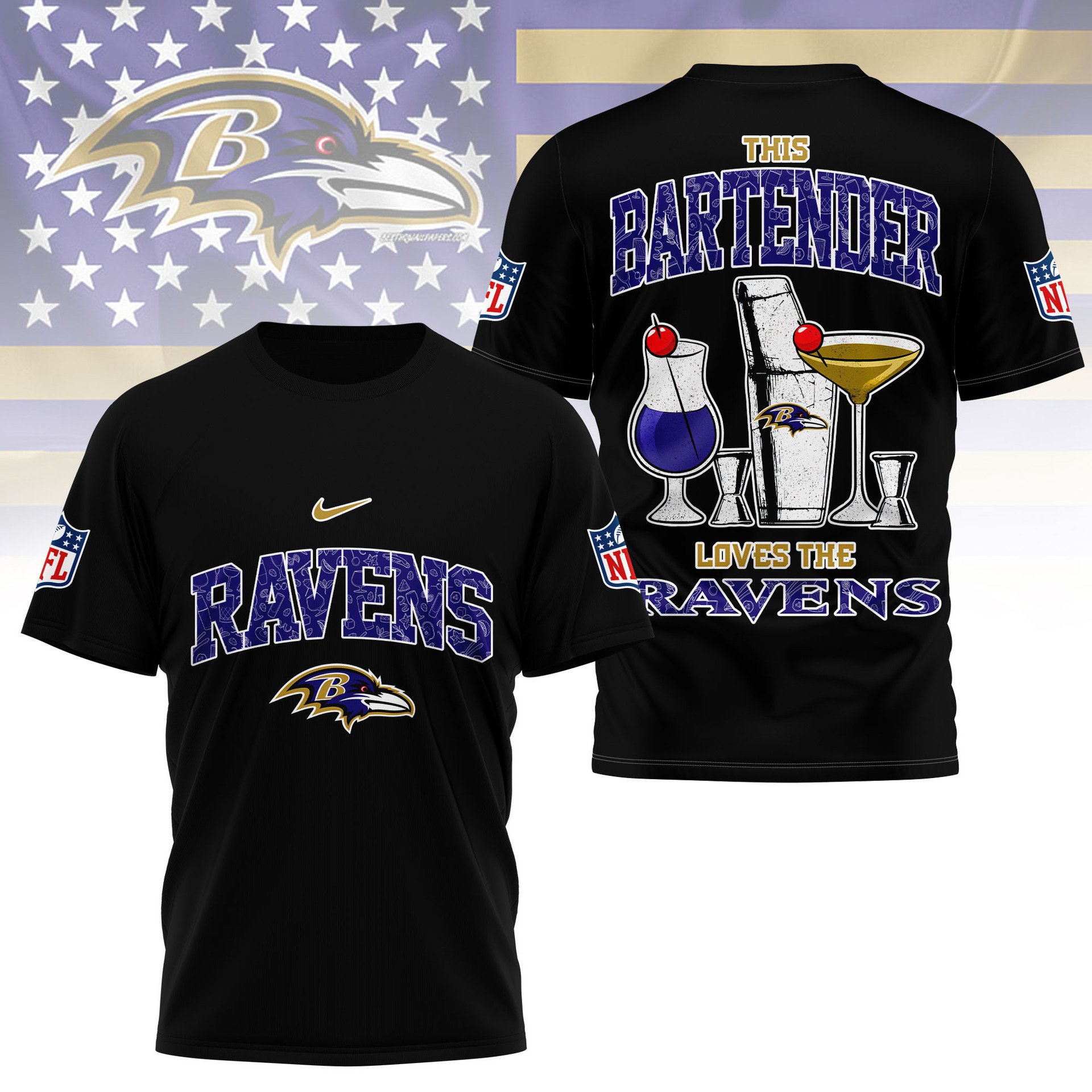 Baltimore Ravens NFL Bartender Fan Shirt Black