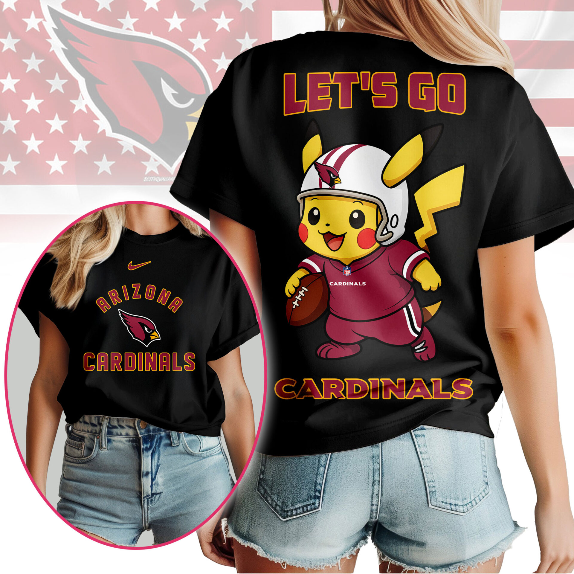 Arizona Cardinals NFL Pokemon Fan Shirt Black