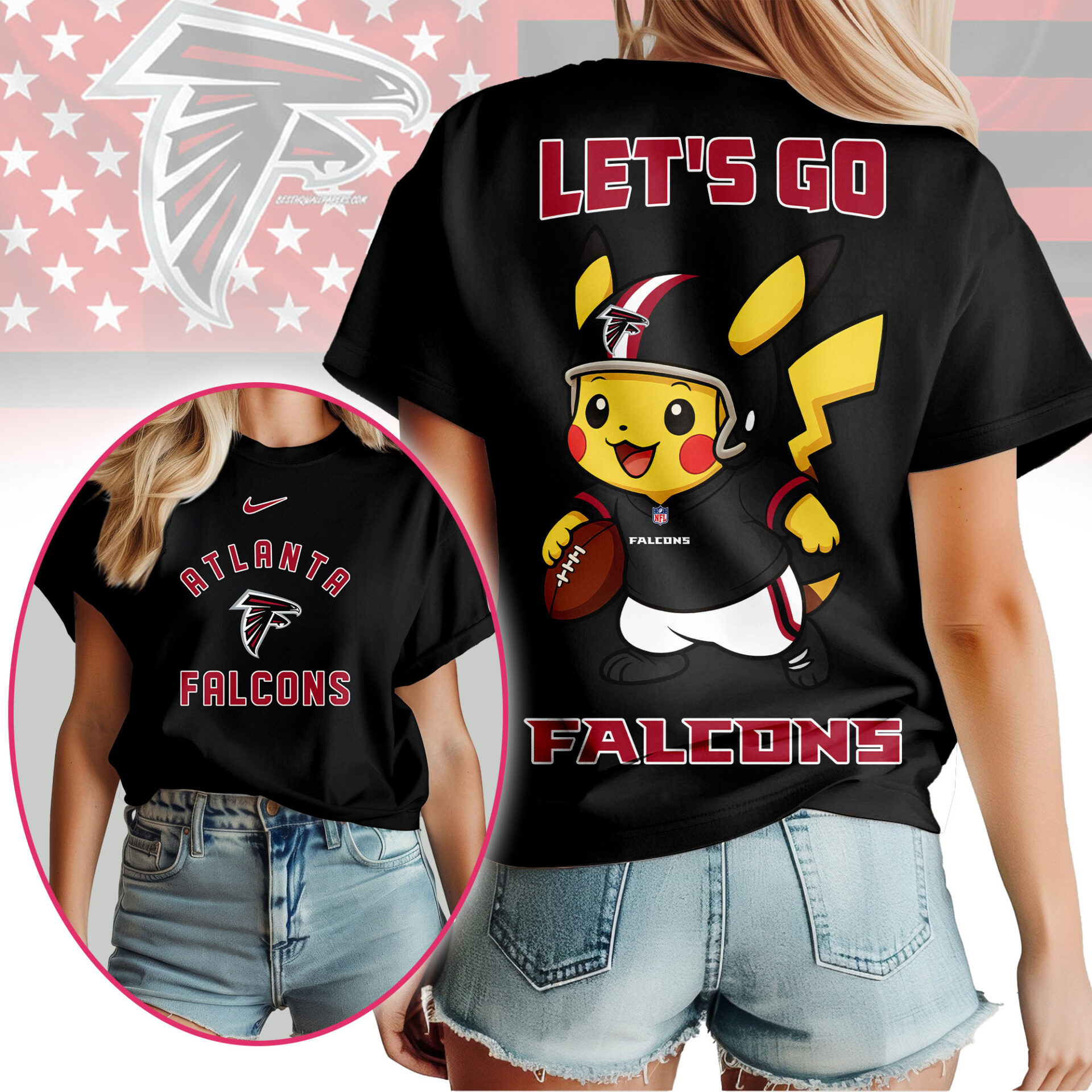 Atlanta Falcons NFL Pokemon Fan Shirt For Women Black