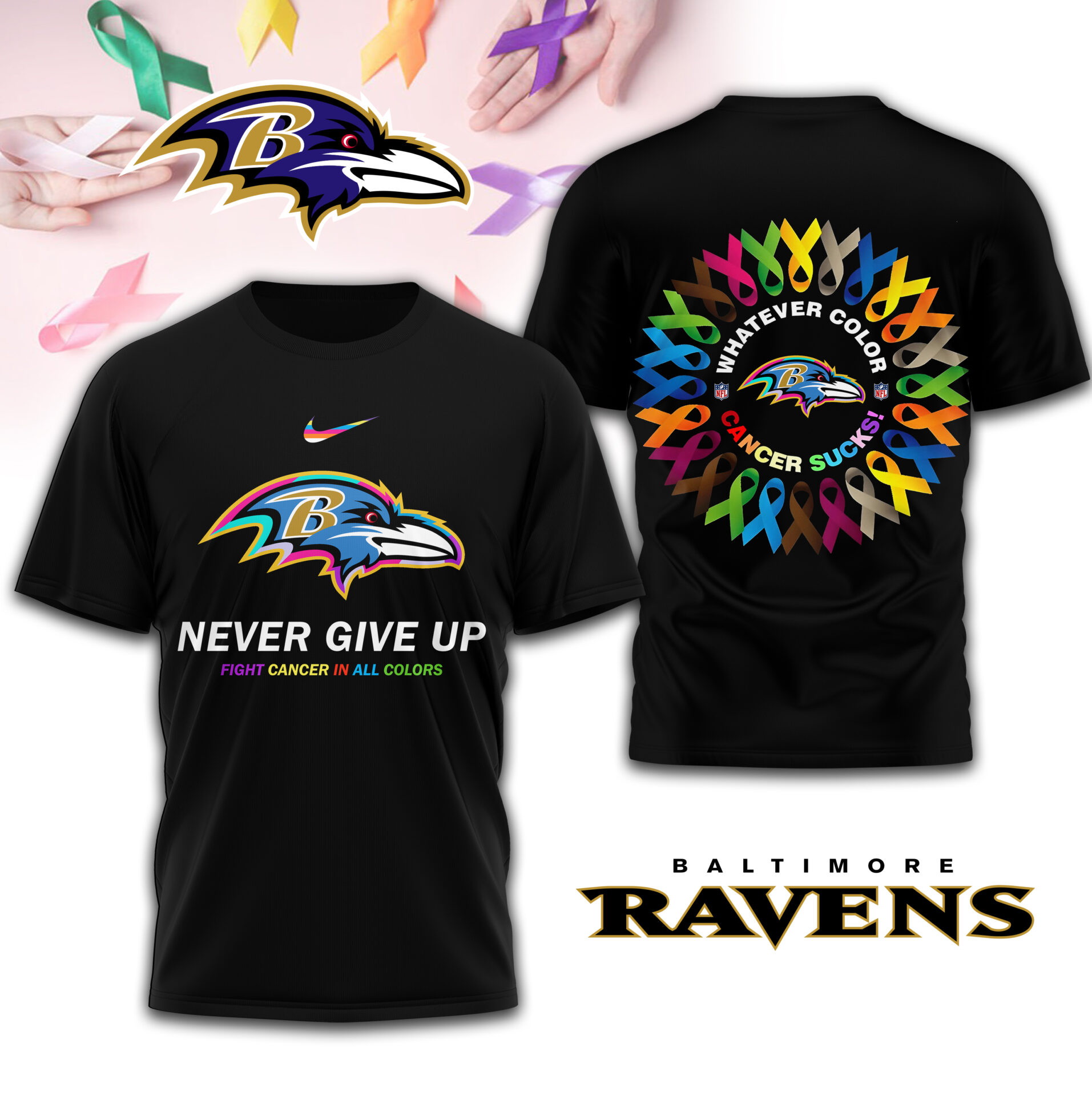 Baltimore Ravens Fight Cancer In All Colors Shirt Black