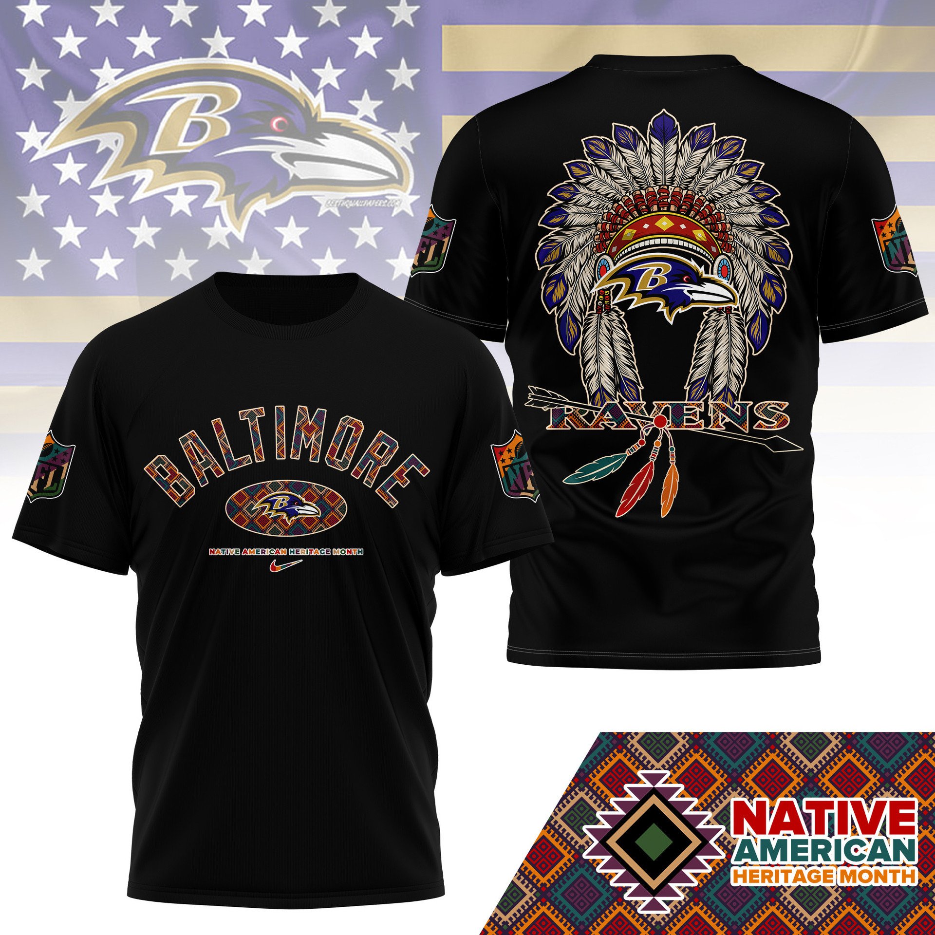 Baltimore Ravens Native American Heritage Month Shirt Black