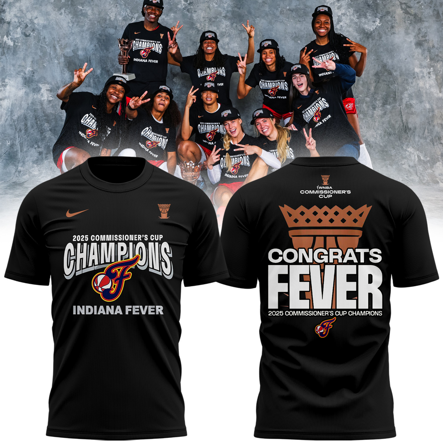 2025 WNBA Commissioners Cup Champions Indiana Fever Black Shirt